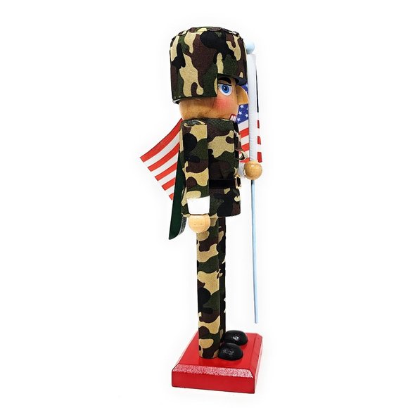 Military Patriotic Veteran 10" Nutcracker Soldier with USA Flag - Picture 2 of 3